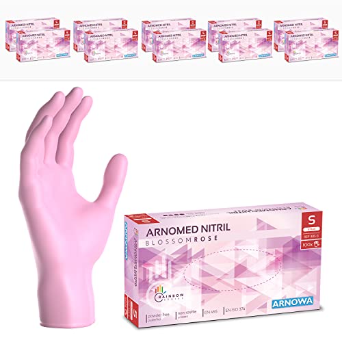 ARNOMED Guanti In Nitrile Rosa Monouso - 1000 Pezzi (10 Scatole), Taglia M, Senza Lattice E Polvere
