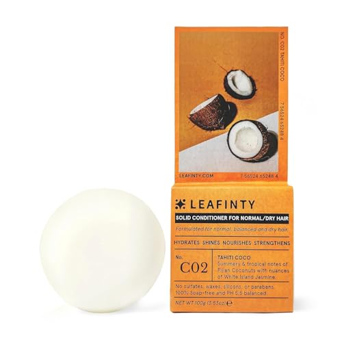 Leafinty Solid Conditioner Bar for Normal & Dry Hair Hydrates Shines Nourishes - Sulfate Free, Natural, Sustainable, Zero Waste,100g (Pack of 1, up to 75 uses)