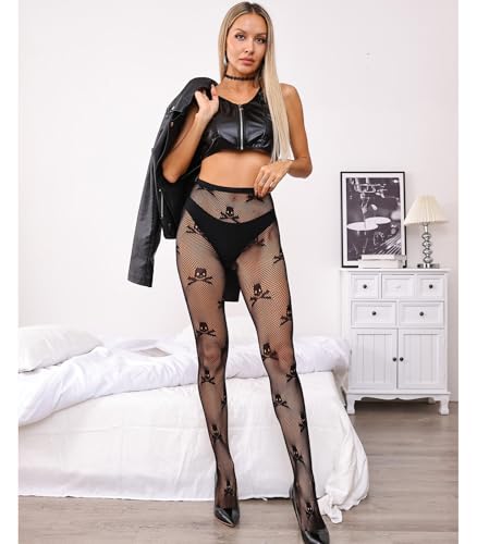 Skull Tights, Sexy High Waist Fishnet Tights - Premium Stretchy Fishnet Stockings, Trendy and Comfortable Halloween3
