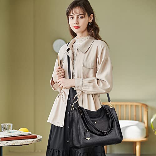Over Earth Genuine Leather Shoulder Tote Bag For Women Soft Hobo Womens Purses And Handbags(O191E Black) #TOP7