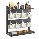2-Tier Mug Tree with Storage Base 16-Hook Countertop Cup Holder Organizer Mug Display Organizer for Coffee Tea Mugs (Black with Shelves)