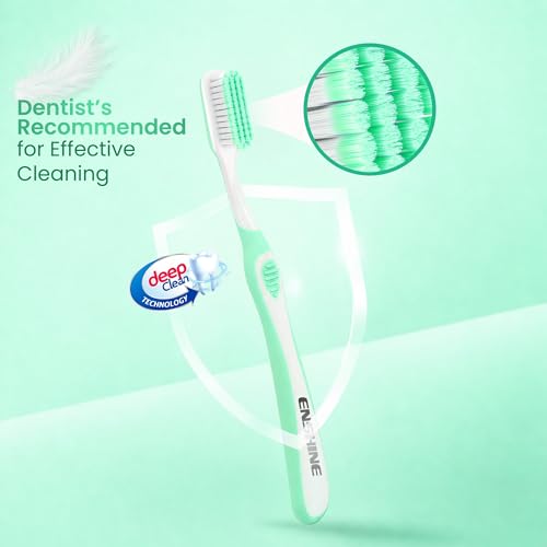 Image of Enshine Advance Clean+ Soft Toothbrush for Adults - Pack of 5 | Ultra Soft Tapered PBT Bristles | Tooth Brush Set with Non-Slip Grip | Manual Toothbrushes for Sensitive Gums & Enamel | Multi-Color