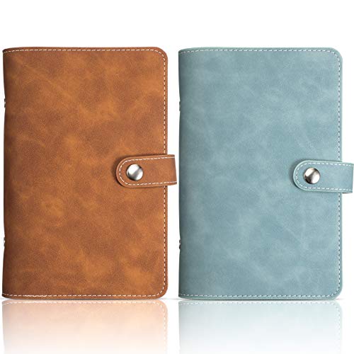 2 Pieces A6 PU Leather Notebook Binder, Refillable Journal Binder Cover 6 Ring Binder Personal Planner Loose-Leaf Folder Binder for A6 Filler Paper, Brown and Blue