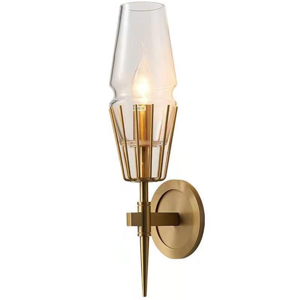 ZTCHSENZT Wall Sconces, Luxury Bedroom Wall Sconce in Gold Brushed Finish,Transparent Glass Wall Lighting Fixture Bedside Lighting Bathroom Gold Light Fixture,A