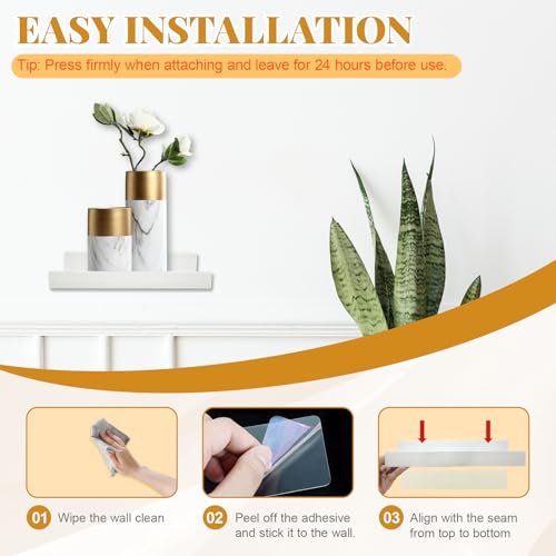 xiruiubao Wandregal Weiß Schweberegal, Wandregal Ohne Bohren, Selbstklebend Wandboard, Dekorative Schweberegale Wand für Wohnzimmer, Schlafzimmer, Bad, Küche, Wall Shelf (2 Stück, 27 x 8.5 cm)