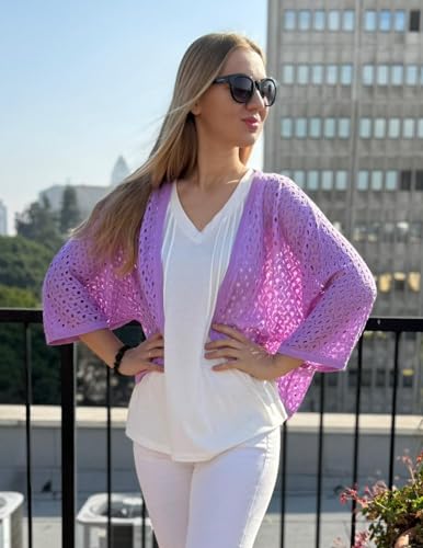 Image of Zeagoo Womens Summer Crochet Cardigan Sweaters Lightweight Open Front 3 /4 Sleeve Batwing Kimono Boho Knit Cover Ups 2026