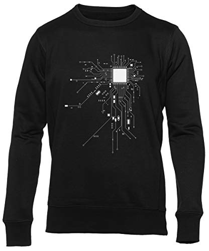 Zentralprozessor Computer Herz Schwarz Unisex Schwarz Jumper Sweatshirt Herren Damen Langen Ärmel Größe XL Unisex Black Jumper Long Sleeves