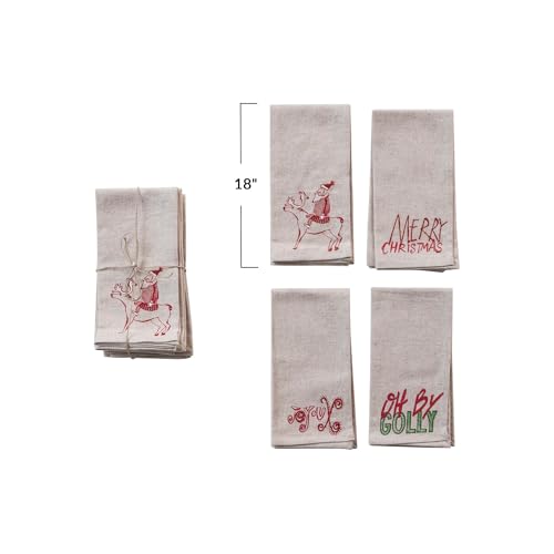 Servilletas de algodón con bordado navideño, set de 4 miniatura 2