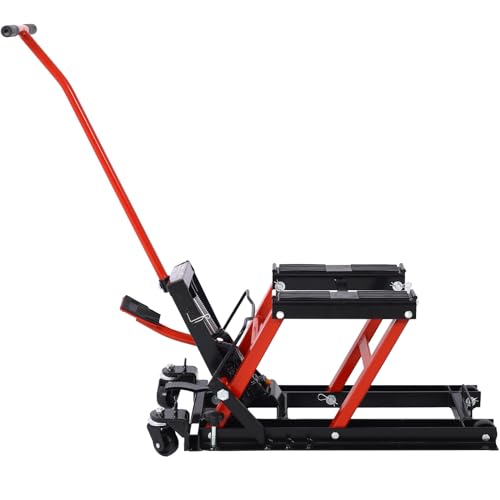 DOPERFE Hydraulic Motorbike Lift 1500 Load-Bearing ATV Scissor Lift with 4 Wheels Hydraulic Scissor Lift for Motorbike ATV UTVs(Black+Red)