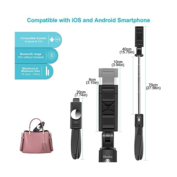 Abafia Bluetooth Selfie Stick, 3 in 1 Wireless Selfie Stick Stativ 360° Rotation, Einziehbarer Tragbarer Handy Selfie… – Bild 6
