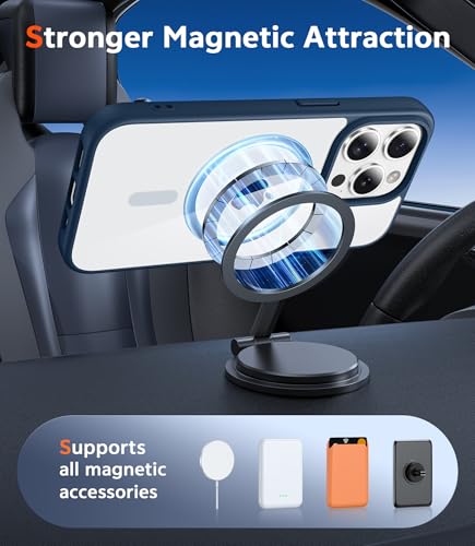 Image of FNTCASE for iPhone 14 Pro-Max Case: Clear Magnetic Phone Cases with Screen Protector Compatible with Magsafe Slim Anti Yellowing Rugged Shockproof Protective Transparent Cell Phone Cover (B-Blue)