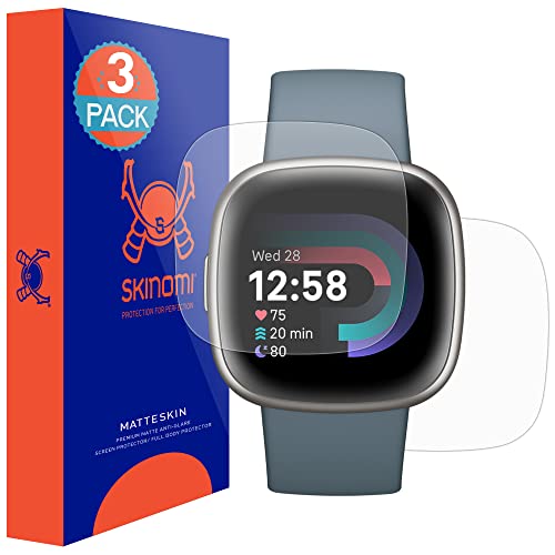 Skinomi Matte Full Body Protector Compatible with Fitbit Sense 2 Versa 4 (3-Pack)(Screen Protector + Back Skin Cover) Full Coverage Matte Skin Anti-Glare HD Film