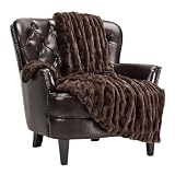 Chanasya Premium Ruched Faux Fur Throw Blanket - Luxurious, Soft Reversible Mink Blanket - 50' x 65” - Mocha