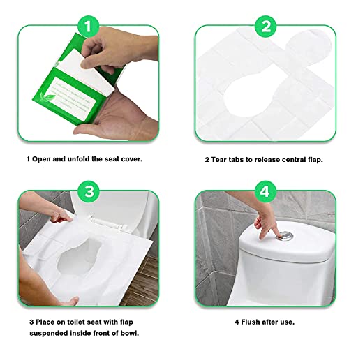 Sawanork 50 Pcs Flushable Paper Toilet Seat Covers for Adults and Kids, Disposable Travel Essential Accessories for Airplane, Road Trips, Camping