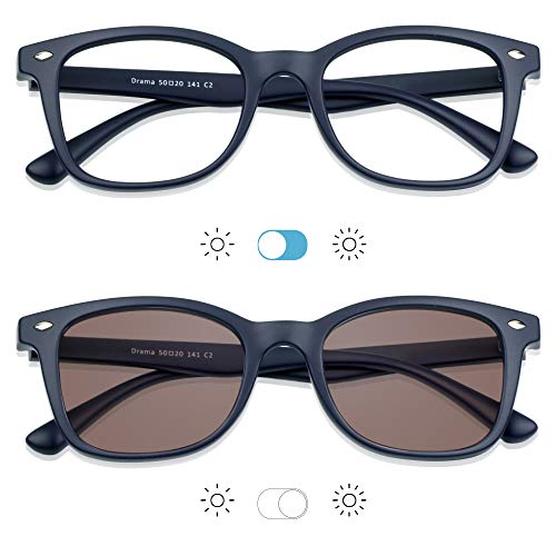 Image of YEIN Blue Light Blocking Glasses, Photochromic Brown Sunglasses, Computer Reading Glasses, TV Glasses for Women /Men(Navy,+1.50 Magnification)