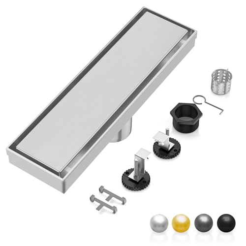 Image of DLONE Linear Shower Drain - 12 Inch Brushed Nickel, with Tile Insert Panel