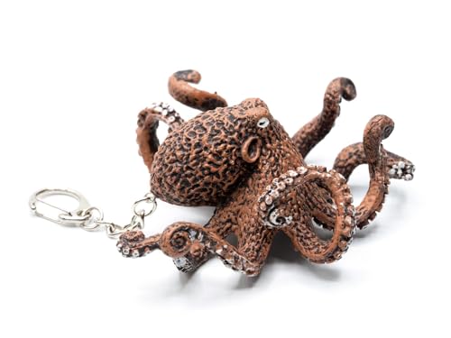 Porte-clés pieuvre marron blanc XL - Pendentif bijou fantaisie 100mm