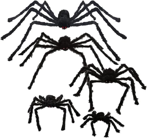 4 Pezzi Halloween Creepy Giant Spider Decor, 75cm Spaventoso Grande Ragno Realistico Peloso per Interni, Esterno, Finestra, Tetto, Albero, Cortile, Decorazione Festa in Costume (Nero)