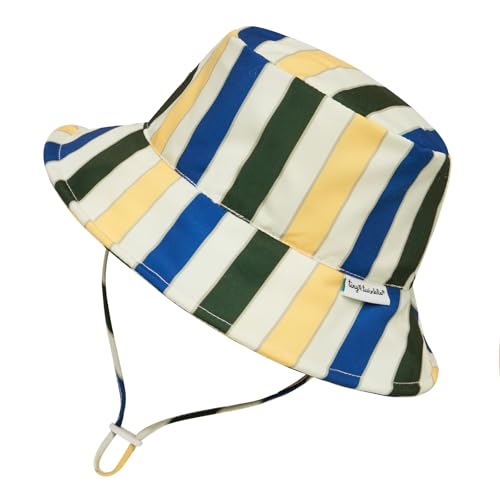 Tiny Twinkle Baby & Toddler Sun Hat | Adjustable Brim UPF 50+ Bucket Hat for Infants & Kids | Lightweight Quick-Dry Sun Hat for Outdoor Beach & Swim (Retro Stripe 9-18M)
