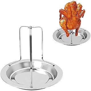 Yhuasia Chicken Holder, Barbecue Racks Upright, Bbq Can Chicken Rack, Vertical Roaster Chicken Holder, Chicken Holder Beer Can, with Drip Pan for Oven, Bbq, Grill Accessories (Stainless Steel)