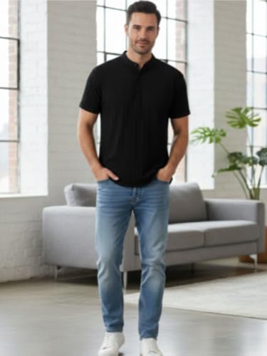 Image of Leriya Fashion Men Poly Cotton Fabric | Vertical Textured Knit | Collar Neck | Button Closure | Casual & Office Wear | S-2XL
