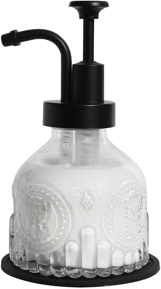Mini Clear Glass Soap Dispenser for Bathroom Countertop and Kitchen Sink Decoration,Refillable Liquid Hand Dish Soap Pump Dispenser,Black with Clear Glass, 3-3/8'' X 3-3/8'' X 5-3/4''