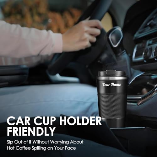 Image of CORPORATE PORIUM Personalised Tumbler with lid 510ml, Double Wall Insulated Stainless Steel Tumbler Bottle Diwali Item, Hot and Cold Travel Coffee Mug for Office, Home and Travel -Black