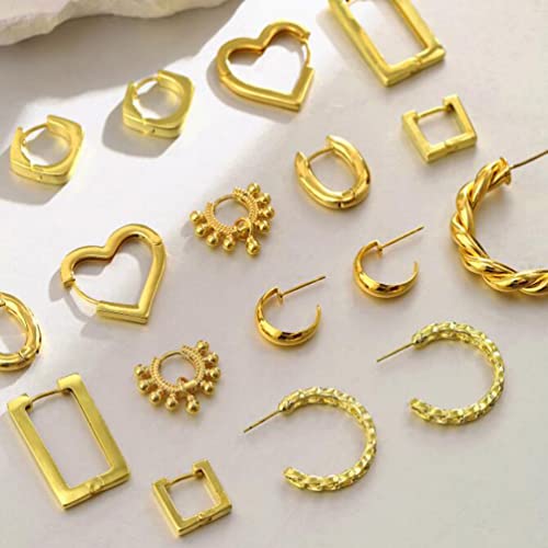 18K Genuine Gold Electroplated Earrings Simple Love Bells Twist Earrings Gold Small Round Earrings Punk Hip-Hop Personality Earrings 9 Pairs #TOP2