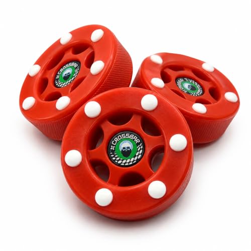 Crossbar Red Inline Hockey Pucks 3 Pack 6 Slider Dot Design for Fast Glide Street Roller & Off-Ice Hockey Training Pucks Red