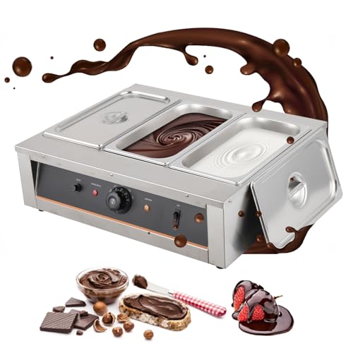 1500W Electric Chocolate Tempering Machine, 26 Lbs 3 Tanks Chocolate Melter with Temp Control 86~185℉, Stainless Steel Electric Commercial Food Warmer for Chocolate/Milk/Cream Melting and Heating by BouPower - Used condition - US$118.55