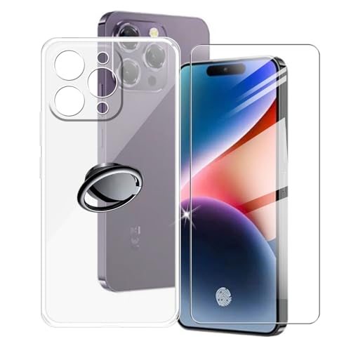for Oukitel P1 Case, with [ 1 x Tempered Glass Protective Film], Shockproof Soft Cover, [360° Rotation Ring Kickstand] Case for Oukitel P1 (6.70") - Clear