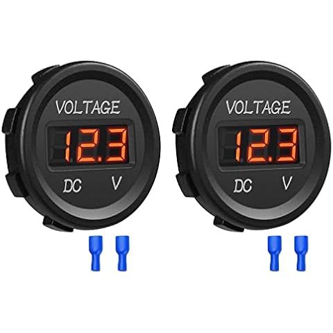 2PCS 12V-24V DC Car LED Digital Voltmeter Display,Waterproof Voltage Monitor Gauge Tester Meter for Motorcycle Boat Truck Camper ATV UTV Marine(Red) Cover