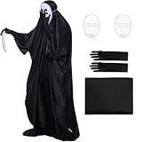 [Fansaara] コスプレ アニメ映画 ハロウィン コスプレ メンズ お面 幽霊 ゴースト 顔 ない ブラック コスチューム 無地 変装 仮装 cosplay コスチュームセット おばけ 悪魔 クリスマス パーティー 学園祭 文化祭 演出服 アニコン 撮影用 (ブラック, 推薦身長：160cm)