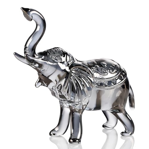 Image of YWHL Black Crystal Elephant Figurine Decor, Glass Elephant Figurine Gifts for Women, Handmade Animal Collectible Statue