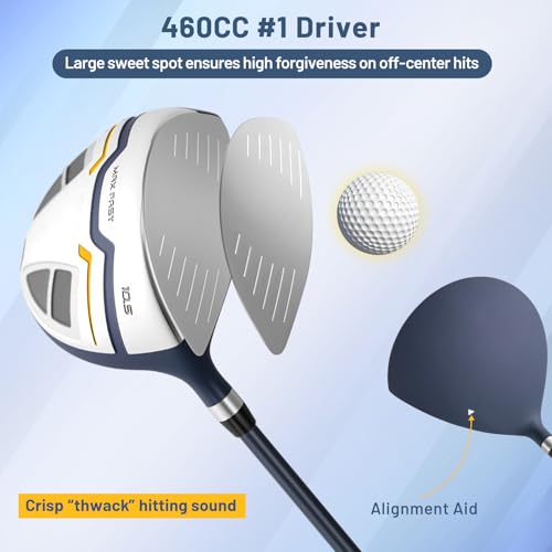 COSTWAY 12 Pieces Complete Golf Clubs Set for Men Women, Golf Club Package Set with 460CC #1 Driver, #3 Fairway and #5 Hybrid, #5#6#7#8#9#P #S Irons & Putter, Rain Hood, Right Hand - Image 4