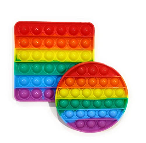 Image of MoldBerry Puppet Pop It Toys Bubble Fidget Sensory Anti Stress Relief Toys for Kids Adults Return Gifts for Girls Boys Rainbow Colors Round & Square (Pack of 2)