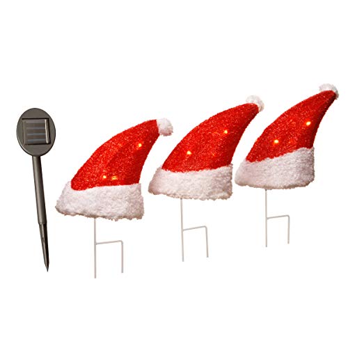National Tree 18 Solar Lit Santa Hats, Set of 3, Red