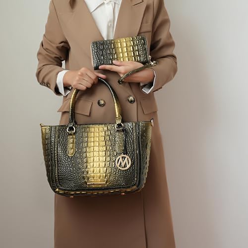 Image of MKF Collection Satchel Bag for Women's Crocodile Embossed Vegan leather Crossbody Tote Handbag Top-Handle Purse by Mia K