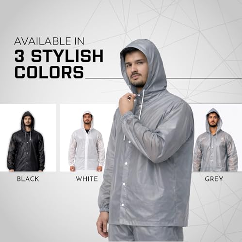 Image of ROBUSTT Unisex EVA Rainsuit Jacket & Pant Set (Pack of 10) | Grey | Waterproof Raincoat for Men & Women | Hooded Full Body Rain Protection | Lightweight, Reusable Rain Wear for Bike & Outdoor Use