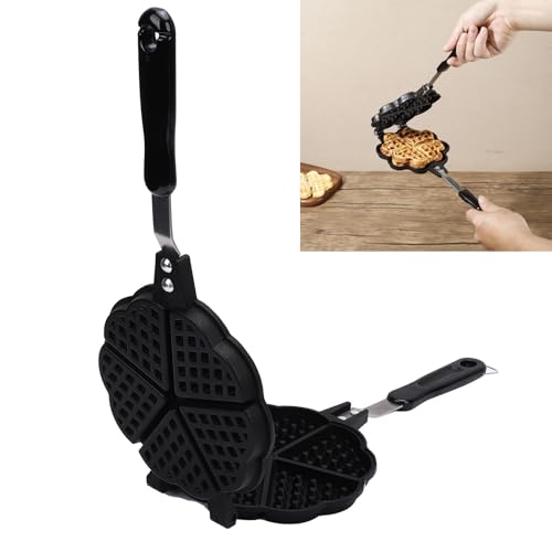 Luqeeg Mini Piastra per Waffle a Forma di Cuore, Love Breakfast, Padella per Waffle, 5 Mini Cuori, Riscaldamento Rapido Uniforme, Piccoli Elettrodomestici, Leggera per Falò