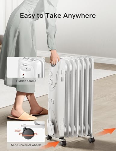 PELONIS Radiator Heater for Large Space, Electric Oil Filled Radiator, Dual Knobs, 1500W, Quiet Space Heater, 3 Modes, Tip-over Protection — view 6