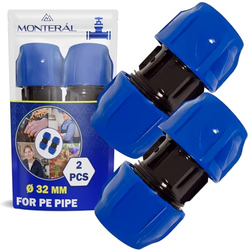 2 Stück Muffe Klemmverbinder Ø 32 mm aus Polypropylen PP Fitting für die Verbindung von Polyethylen PE Rohr - MONTERAL