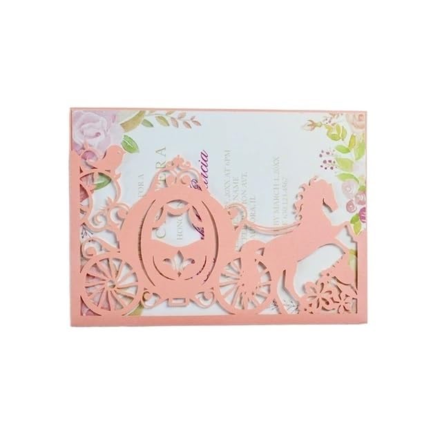 Invitaciones Boda 50 Tarjetas de invitación de Boda en Color Rosa ruborizado con Forma de carruaje de Cenicienta(Pink)