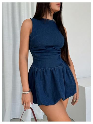 GORGLITTER Women's Denim Bubble Dress Cut Out Backless Sleeveless A Line Mini Summer Vacation Dresses2