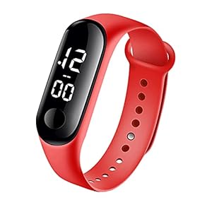 FSFA Mode Digital LED Homme Femme Smartwatch Sports Watch Bracelet Unisexe Silicone Bande Montres-Bracelets Montre électronique étudiante à écran Tactile (Rouge, One Size)