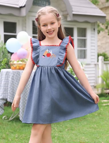 IMEKIS Toddler Kids Girls Back to School Dress Embroidered Apple Pencil Ruffle Sleeve Clothes 3-8T2
