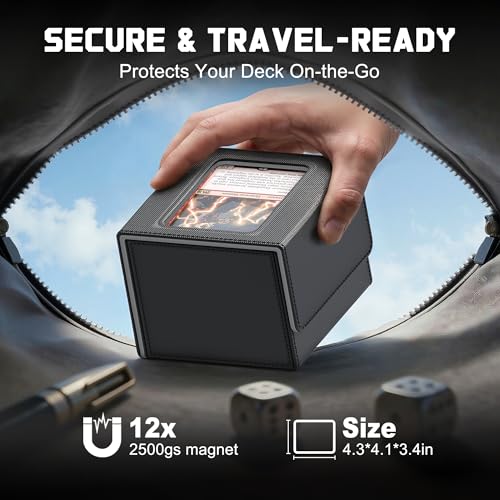 Image of Kabinka MTG Deck Box with Window, Commander Deck Box for Trading Cards, Holds 110+ Double Sleeved Cards, Fits TCG CCG EDH (Black)