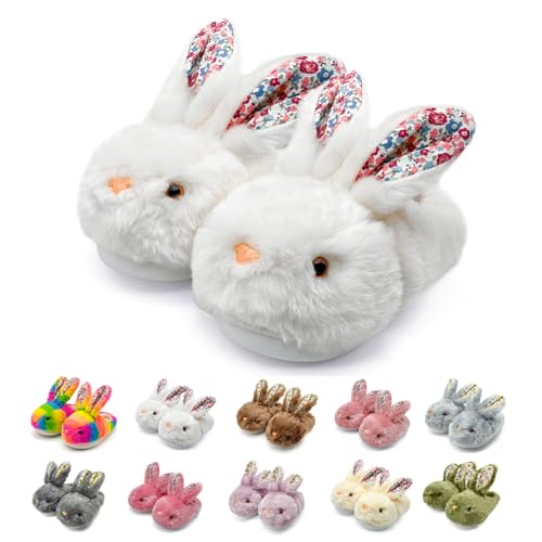 Sutexle Women's Fluffy Rabbit Slippers with Floral Ears Plush Bunny Bedroom House Shoes Plus Size Adult Cotton Cute Indoor Winter Non Slip Animal Slipper for Men Girls Youth