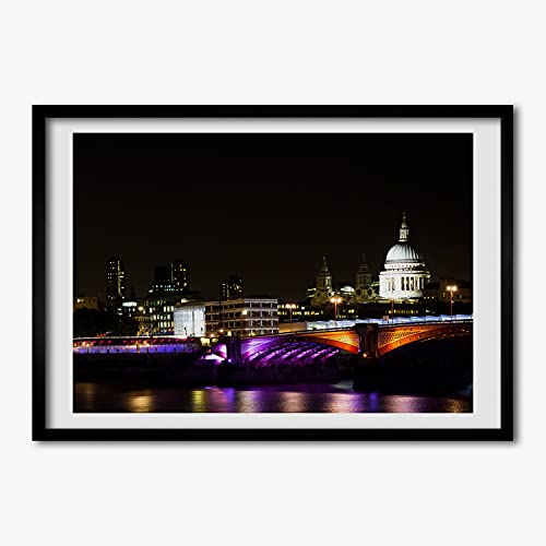 Affiche de peinture de pont de nuit Tulup cadre en bois moderne 70x50 cm deco interieur salon