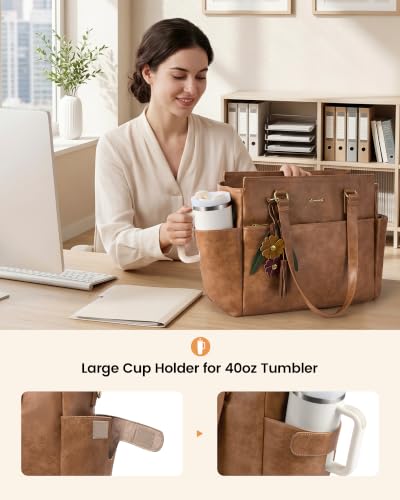 Image of LOVEVOOK Laptop Tote Bag for Women, Vintage Work Teacher Bag with Clutch